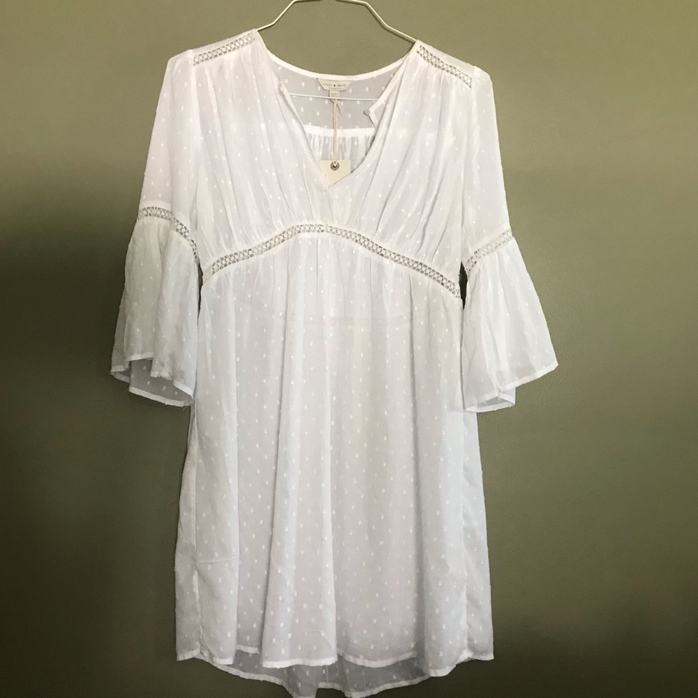 NWT White Lucky Brand Sheer Peasant Dress